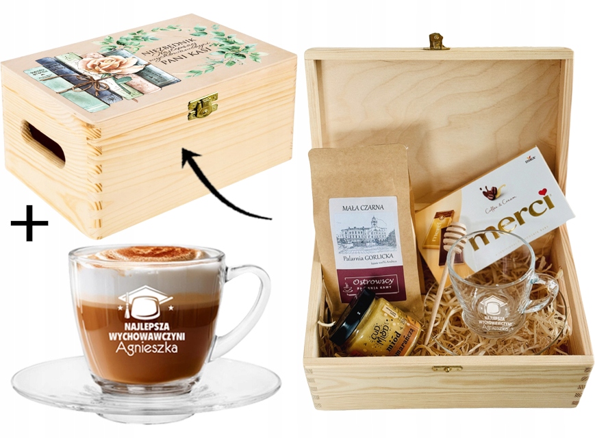 PREZENT z okazji na DZIEŃ NAUCZYCIELA ZESTAW w SKRZYNCE z FILIŻANKĄ WZORY