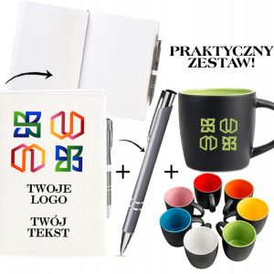 PREZENT FIRMOWY REKLAMOWY zestaw NOTES KUBEK czarny TWOJE LOGO TWÓJ TEKST