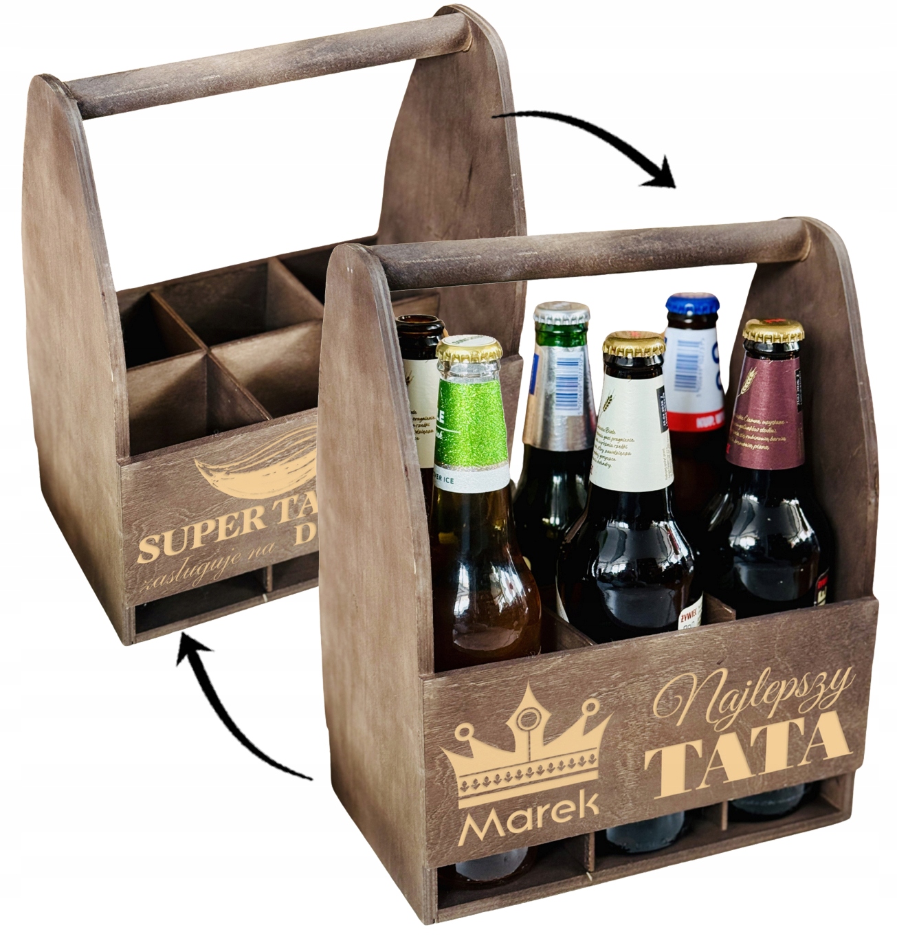 SKRZYNKA NA PIWO nosidło z grawerem bejca UPOMINEK PREZENT na DZIEŃ TATY