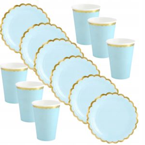 Komplet zestaw niebieskie talerzyki i kubeczki papierowe zestaw 12 szt