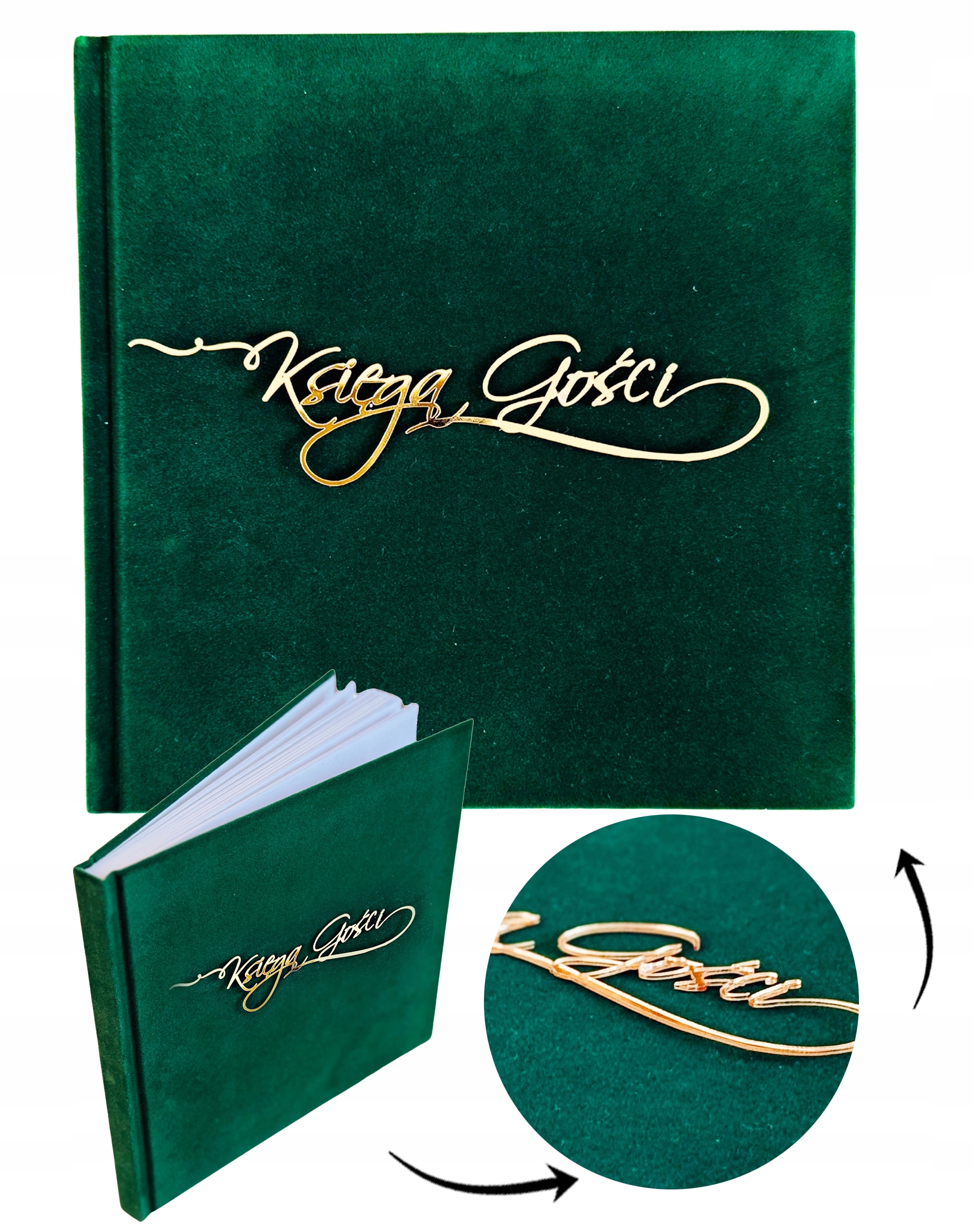 KSIĘGA GOŚCI weselnych WELUROWA zielona album BIAŁE KARTKI PAMIĄTKA ŚLUBU