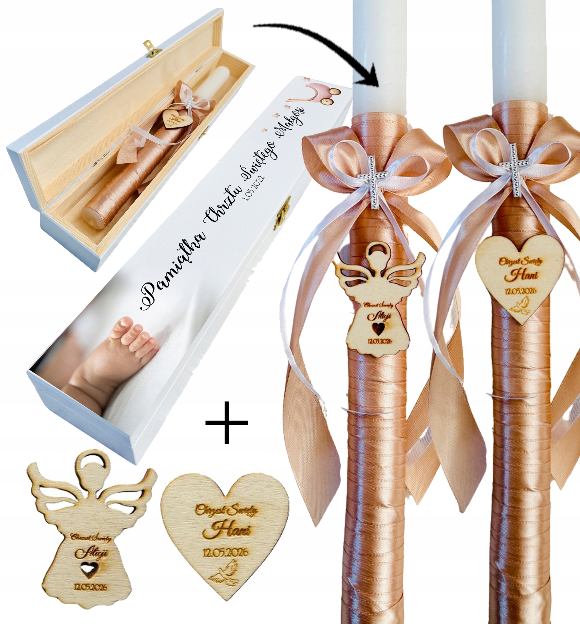 Świeca do CHRZTU GROMNICA ręcznie zdobiona w PUDEŁKU nadruk UV wzory G5