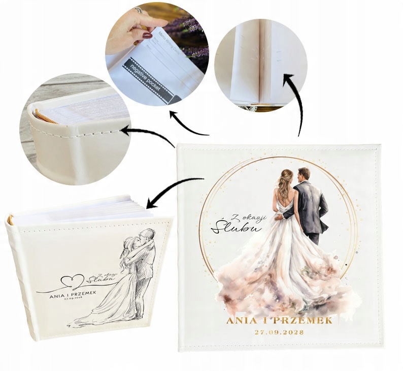 ALBUM na ZDJĘCIA ślubne 200 zdj PAMIĄTKA ŚLUBU wesela WZORY nadruk UV IMIĘ