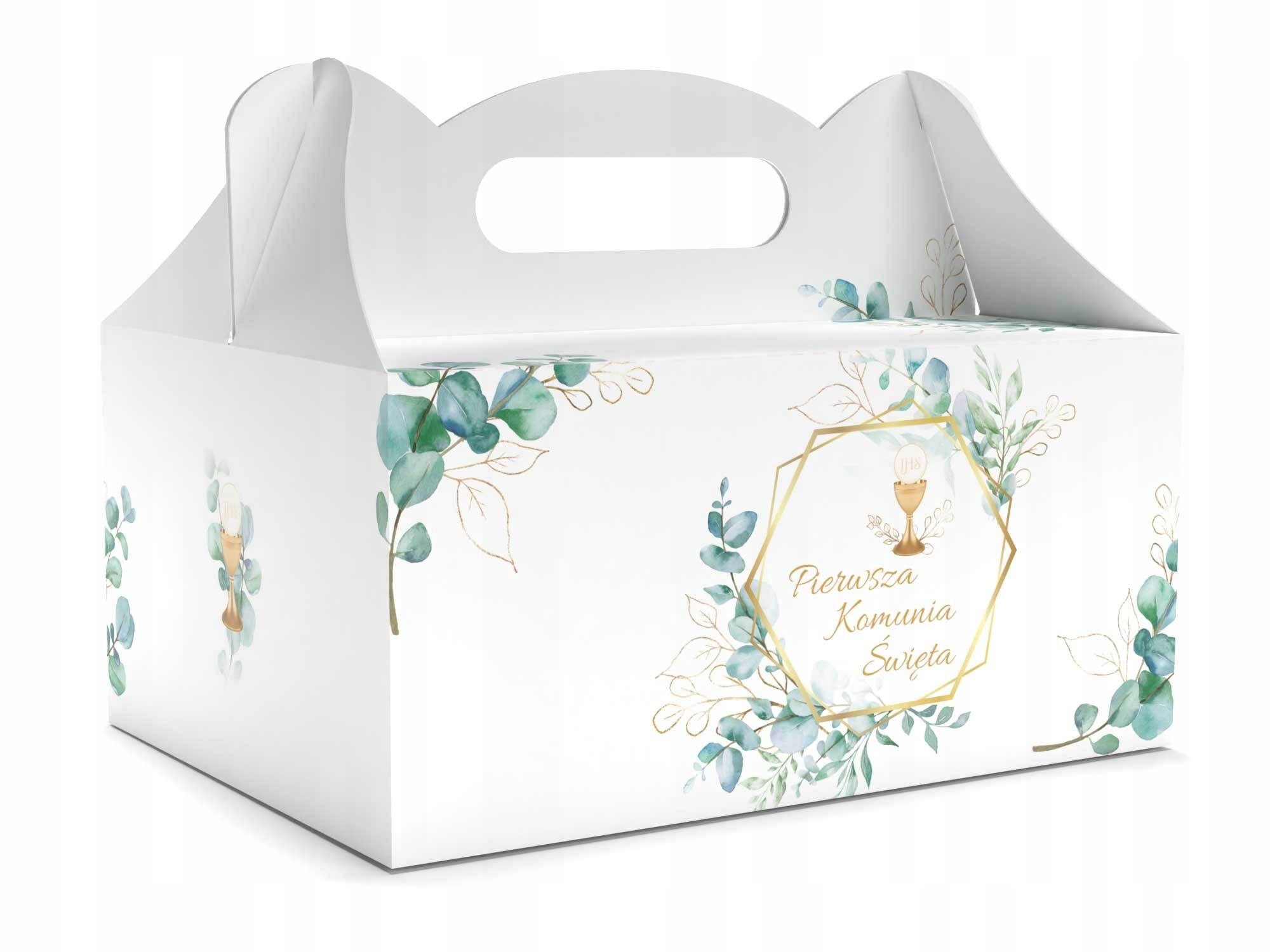 Pudełka pudełko na ciasto dla gości Komunia Święta eukaliptus 5szt