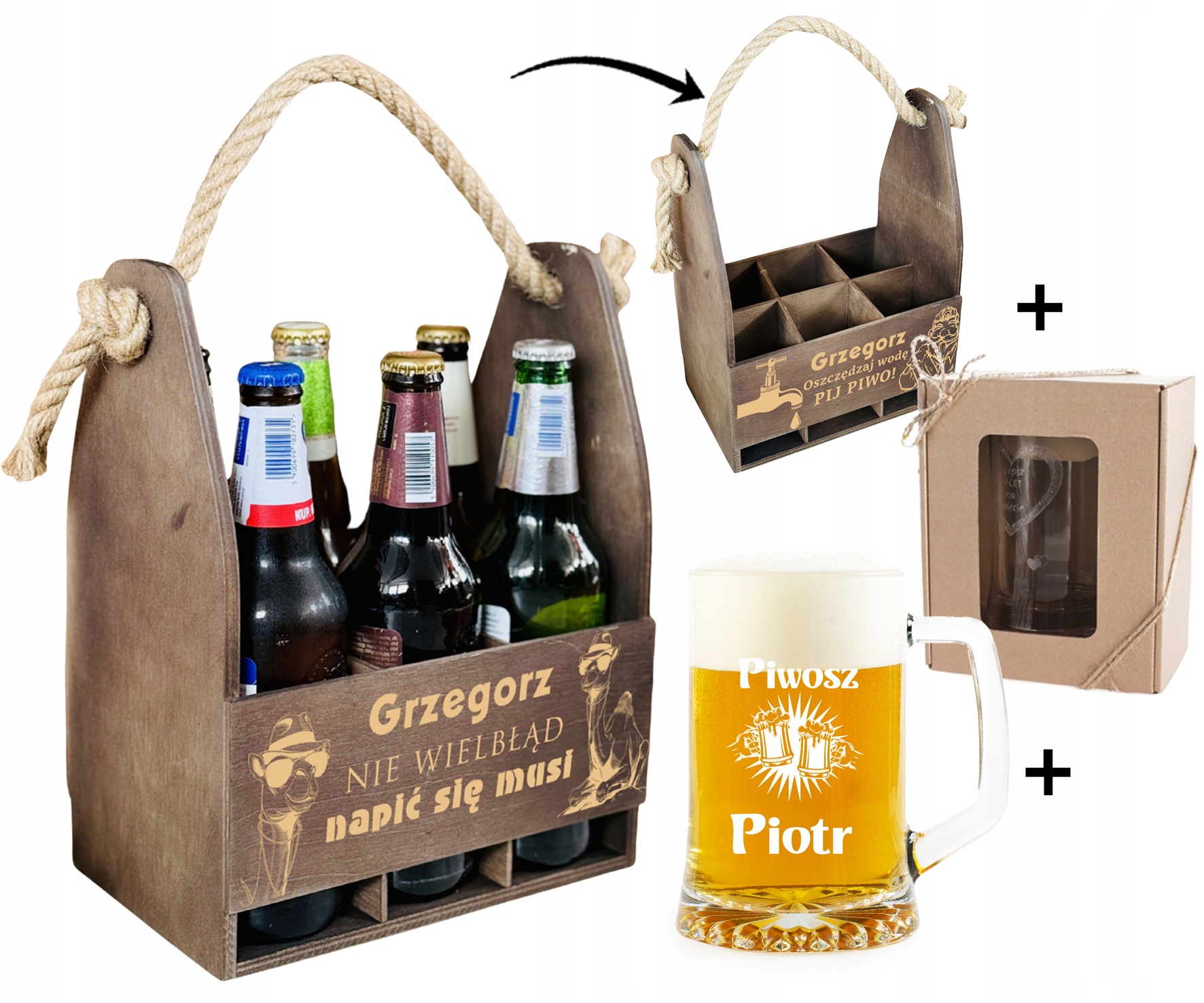 PREZENT 18 30 40 50 60 70 80 urodziny NOSIDŁO skrzynka na PIWO + KUFEL DUŻY