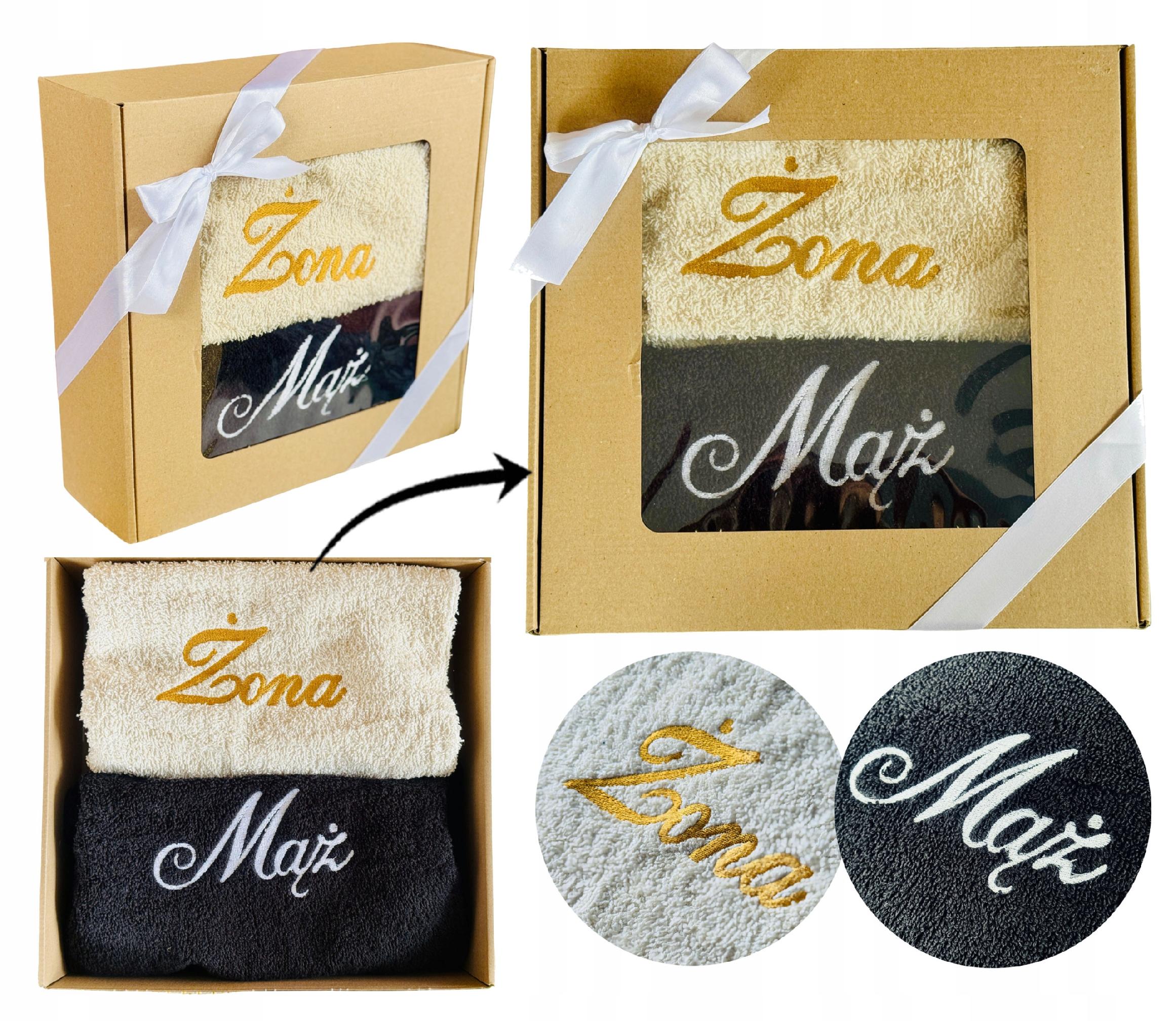 PREZENT ŚLUBNY upominek na ROCZNICĘ ŚLUB ręczniki z haftem ZESTAW ŻONA MĄŻ