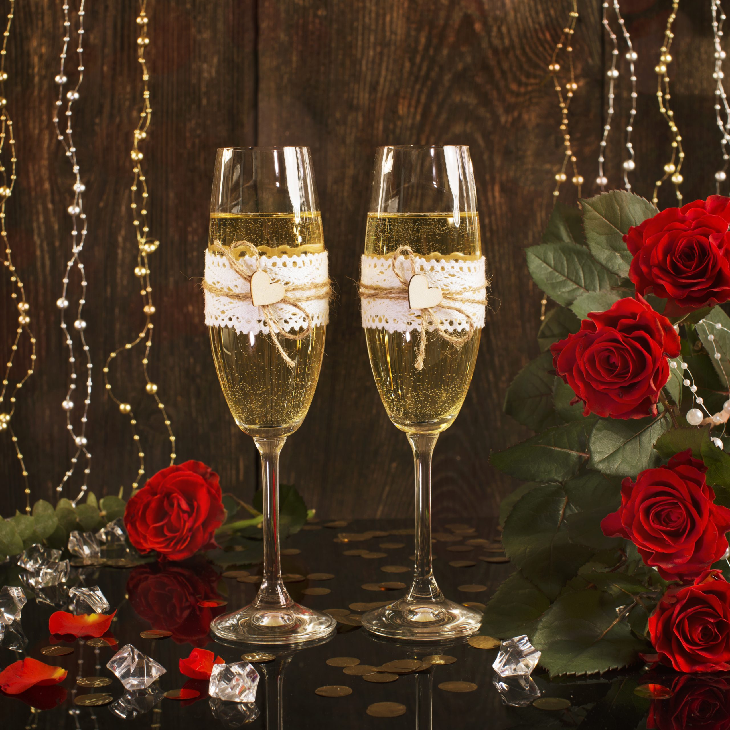 Rustykalne Lampki kieliszki do szampana dla Młodej pary