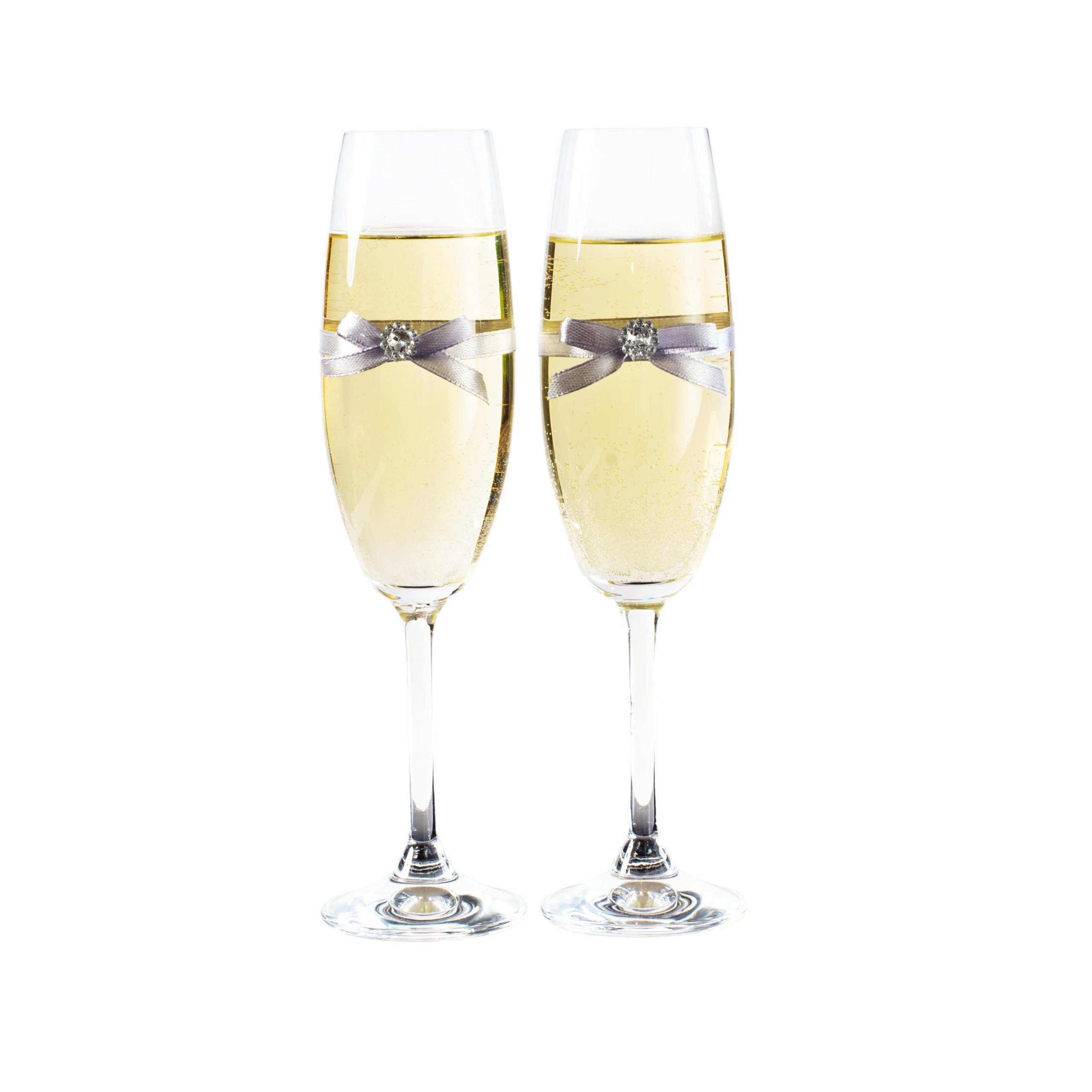 Kieliszki do szampana z dekoracją w kolorze srebrnym