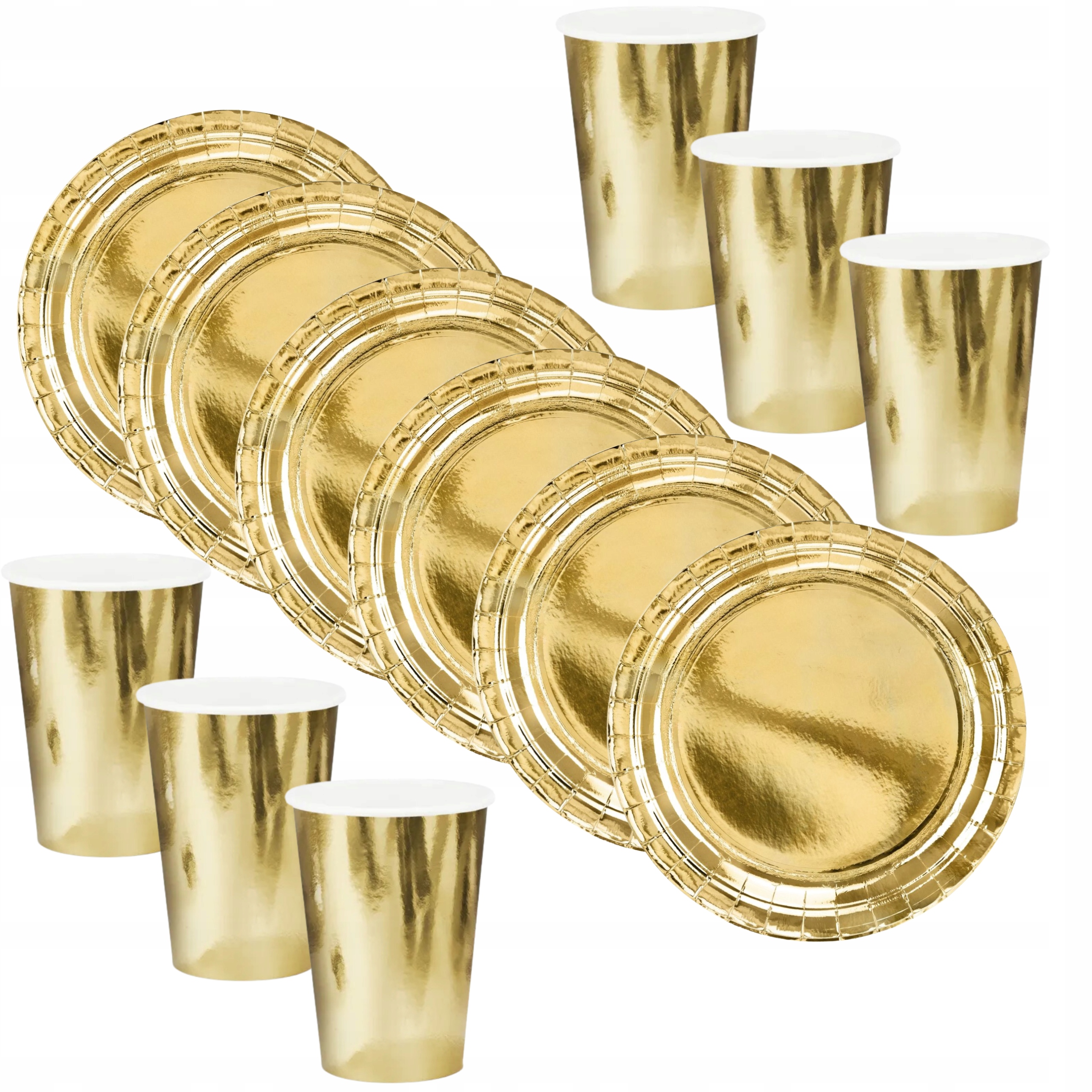Zestaw Papierowe talerzyki i kubeczki ZŁOTE 12 sztuk
