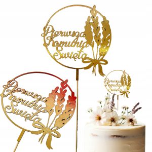 TOPPER toper złoty dekoracja na tort Pierwsza KOMUNIA Święta okrągły zboże