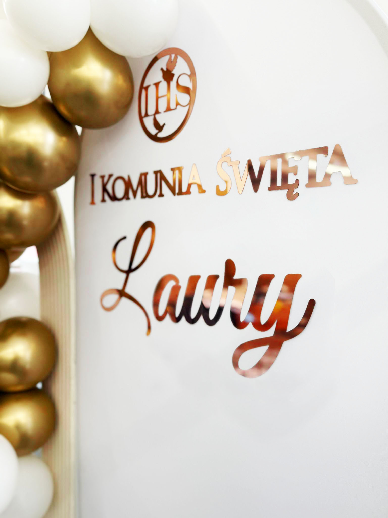 Napis komunijny IMIENNY na komunię dekoracje komunijne na ściankę do zdjęć złoty srebrny różowe złoto