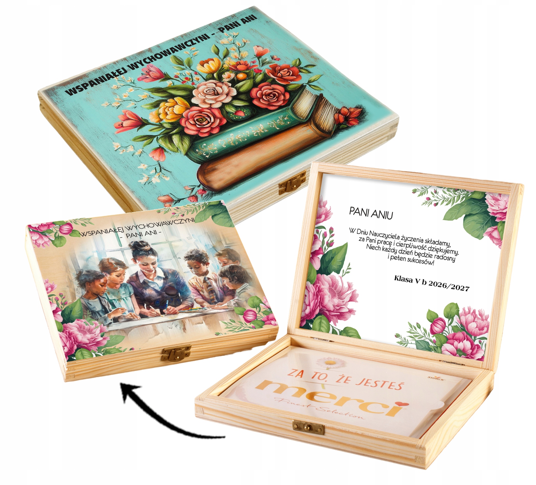 PREZENT z okazji DNIA NAUCZYCIELA SKRZYNKA MERCI upominek podziękowanie