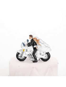 Figurka na tort Para Młoda na motorze ścigaczu