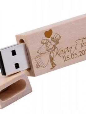 Pendrive drewniany z grawerem 16GB ślub logo jasny