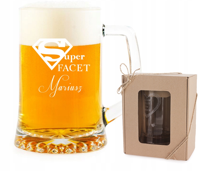 PREZENT upominek na Dzień CHŁOPAKA KUFEL z uchem do piwa GRAWER wzory