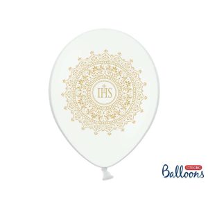Balony na I Komunię Świętą biale + złota hostia