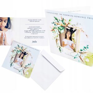 ZAPROSZENIE zaproszenia na Komunię KOMUNIJNE ze ZDJĘCIEM personalizowane