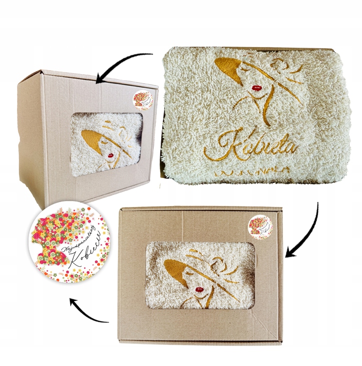 PREZENT UPOMINEK na DZIEŃ KOBIET MAMY kremowy RĘCZNIK z HAFTEM postać