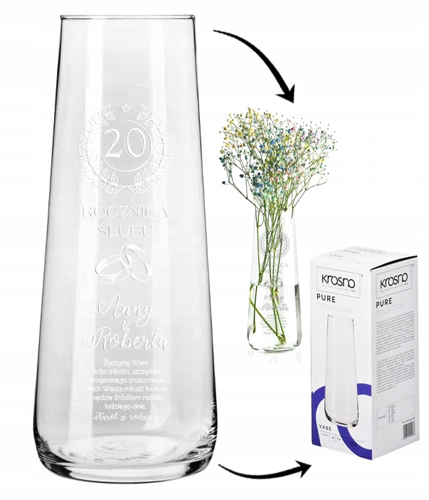 Prezent UPOMINEK na 10 20 30 40 50 60 ROCZNICĘ ŚLUBU WAZON na kwiaty GRAWER