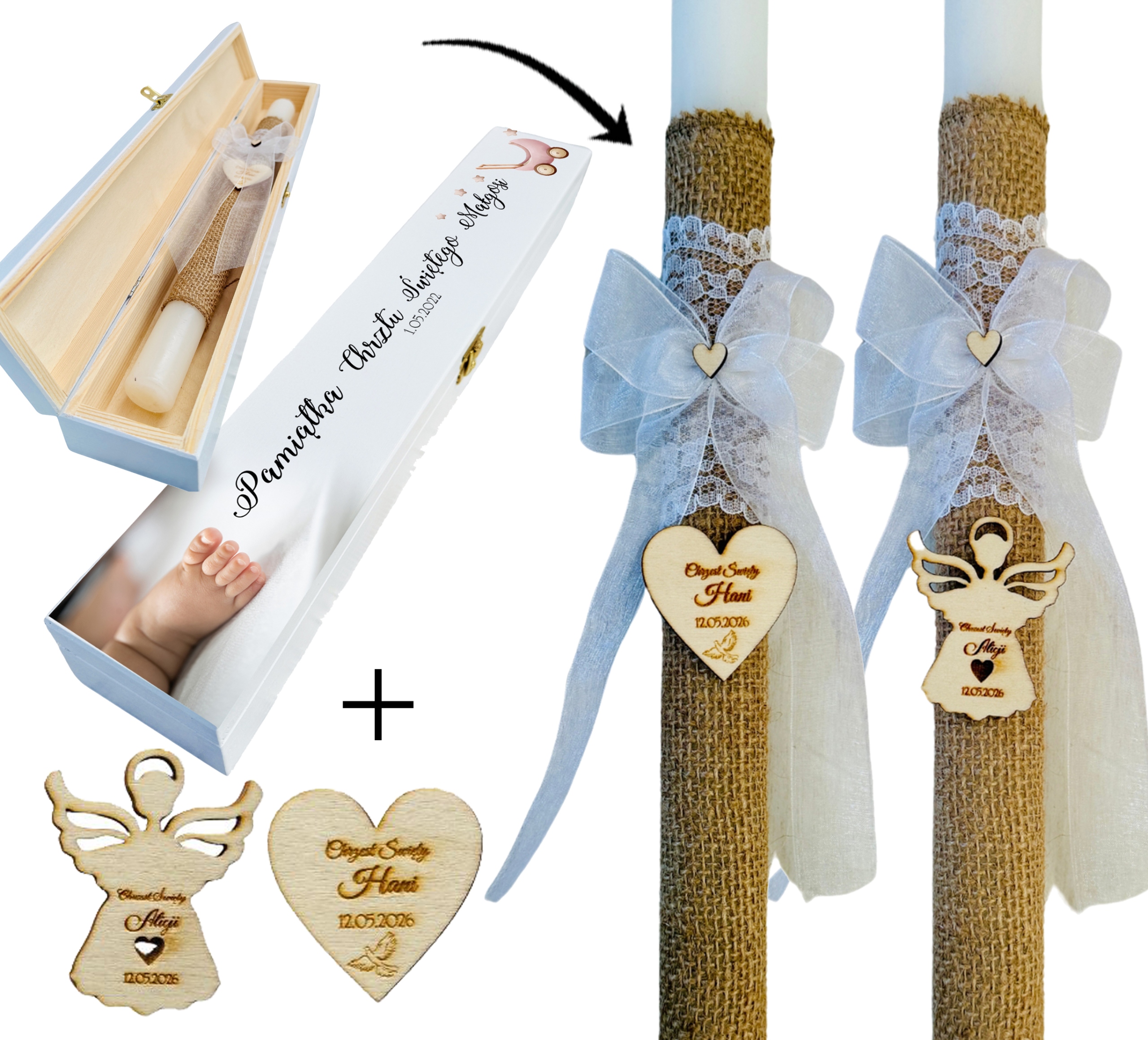 Świeca do CHRZTU GROMNICA ręcznie zdobiona w PUDEŁKU nadruk UV wzory G7