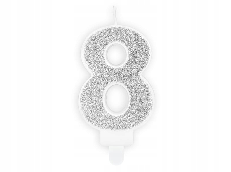 Świeczka urodzinowa świeczki cyferki numerki 8 SREBRNY srebro