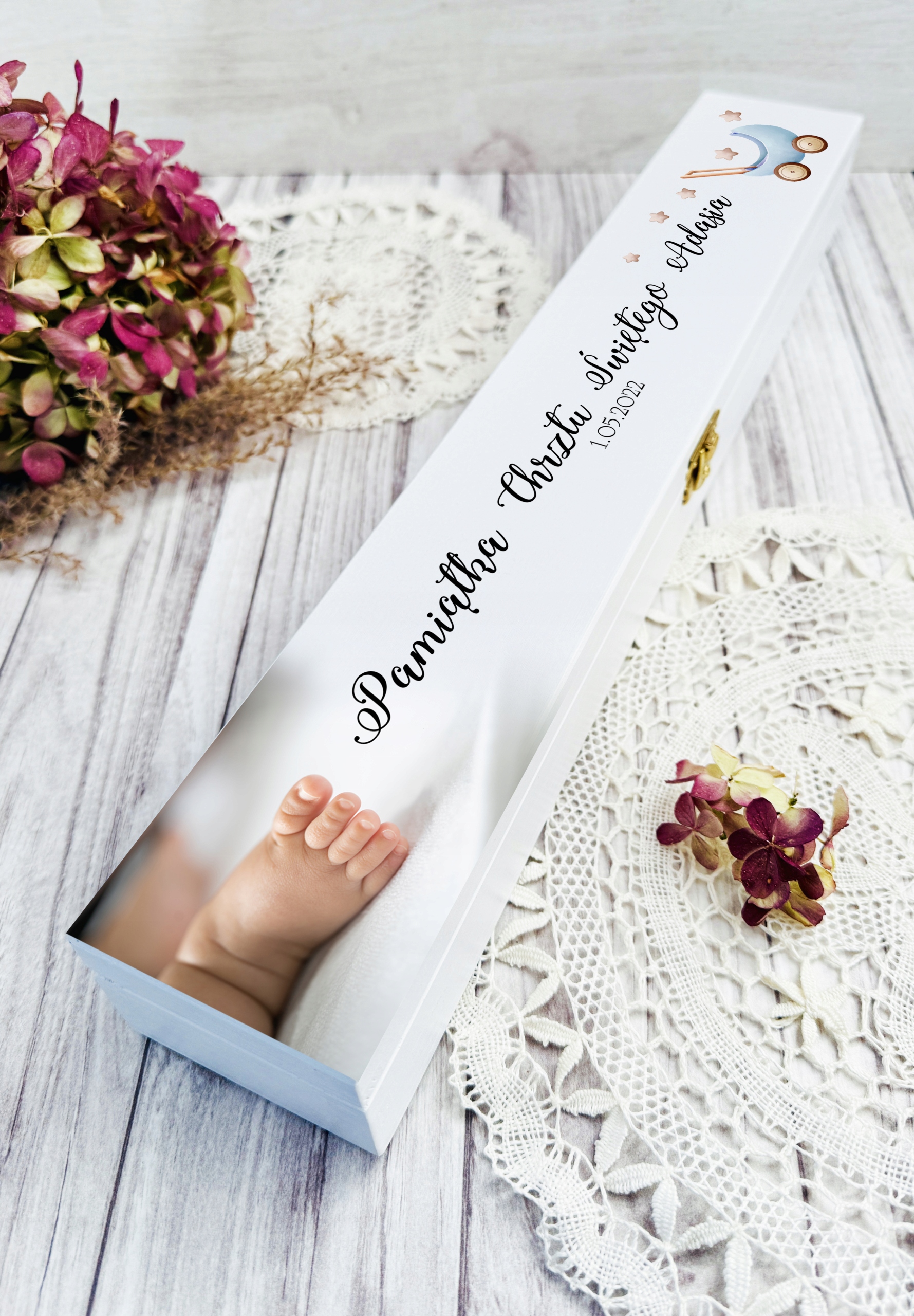 Świeca do CHRZTU GROMNICA ręcznie zdobiona w PUDEŁKU nadruk UV wzory G3