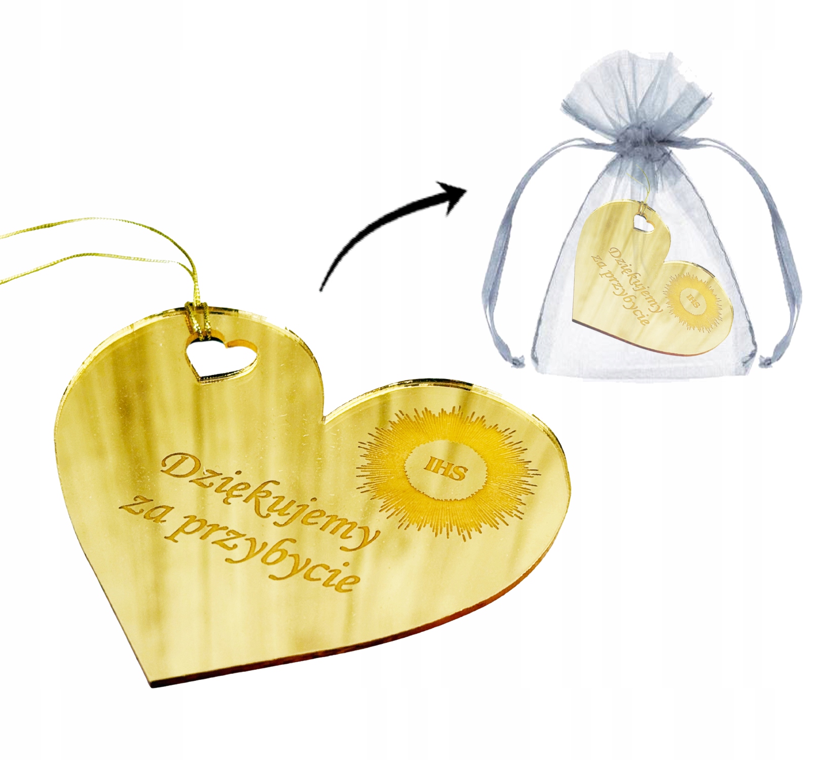 PODZIĘKOWANIE UPOMINEK dla Gości KOMUNIA Święta ZAWIESZKA błyszczące SERCE