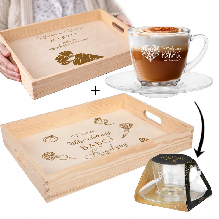 ZESTAW FILIŻANKA i TACA do SERWOWANIA PREZENT na DZIEŃ BABCI DZIADKA GRAWER