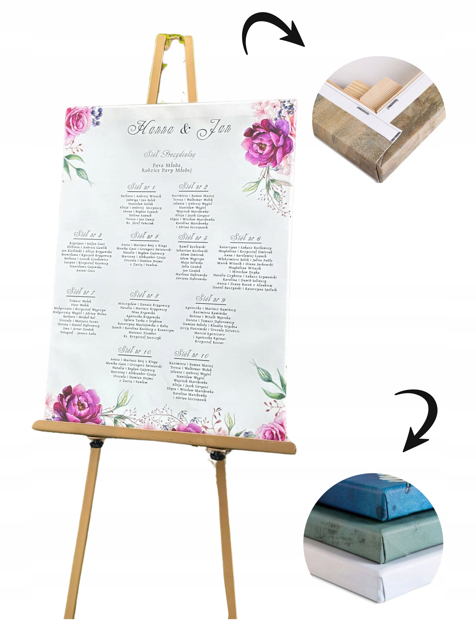 Plan stołów weselny rozmieszczenie GOŚCI 50x70cm oprawiony FOTOOBRAZ