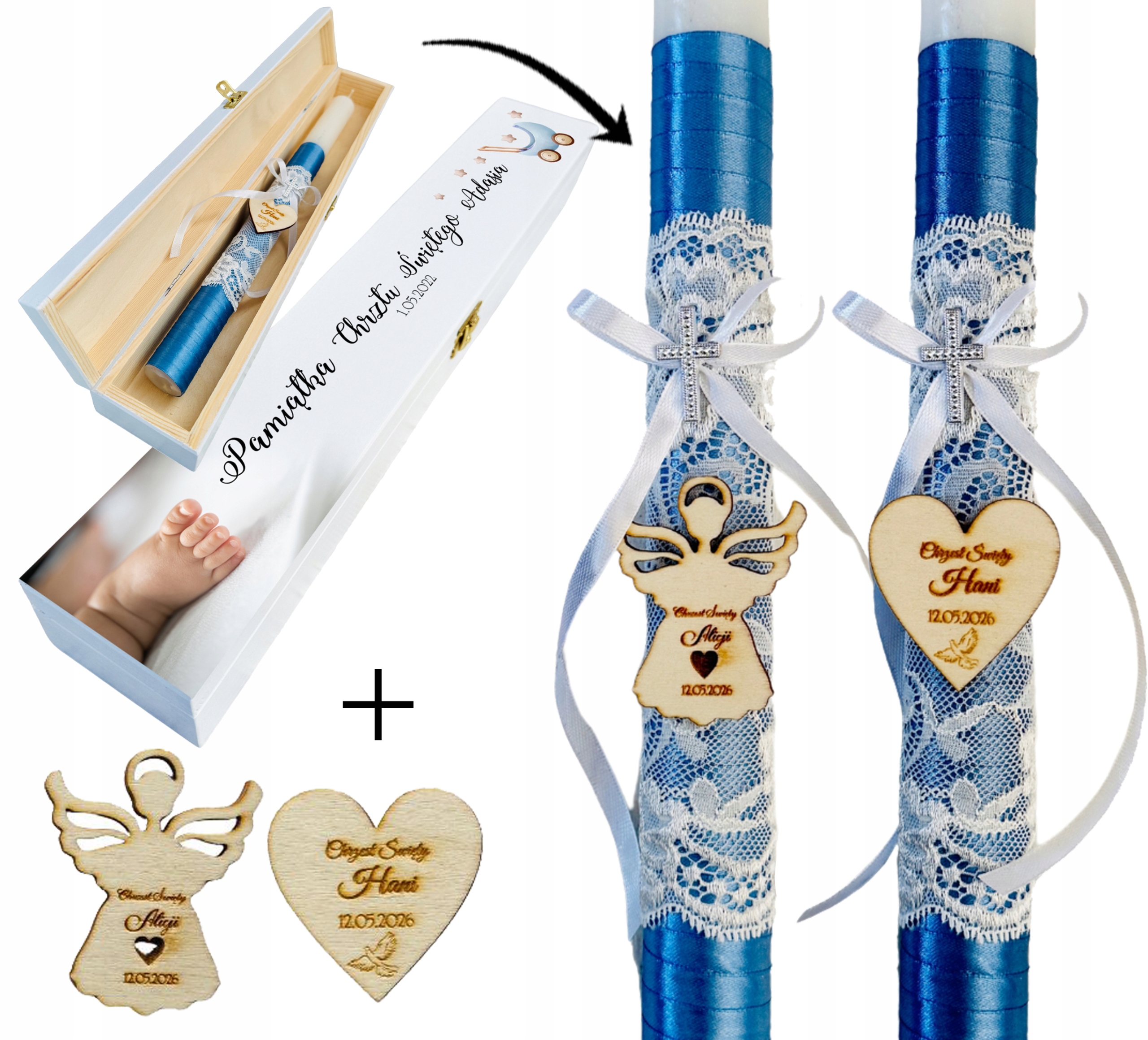 Świeca do CHRZTU GROMNICA ręcznie zdobiona w PUDEŁKU nadruk UV wzory G8