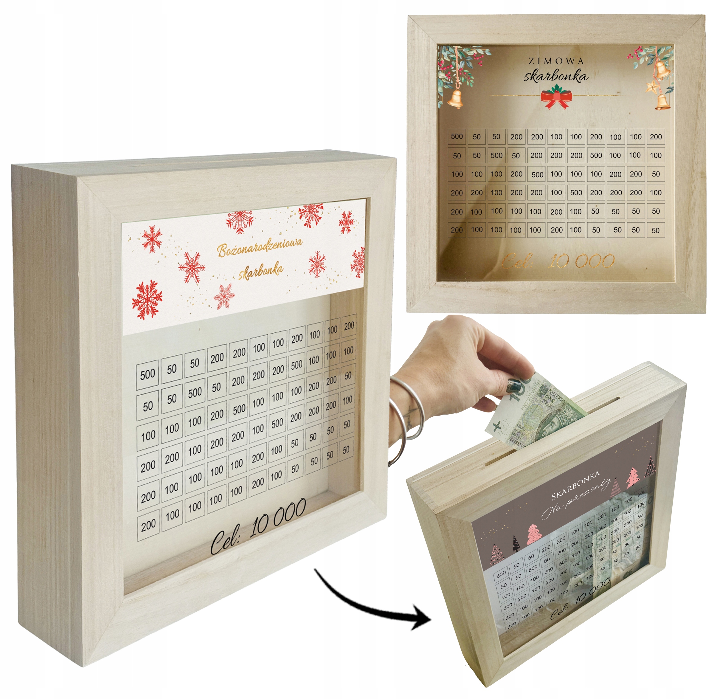 SKARBONKA WYKREŚLANKA DUŻA RAMKA na PIENIĄDZE kasę WYZWANIE PREZENT ŚWIĘTA
