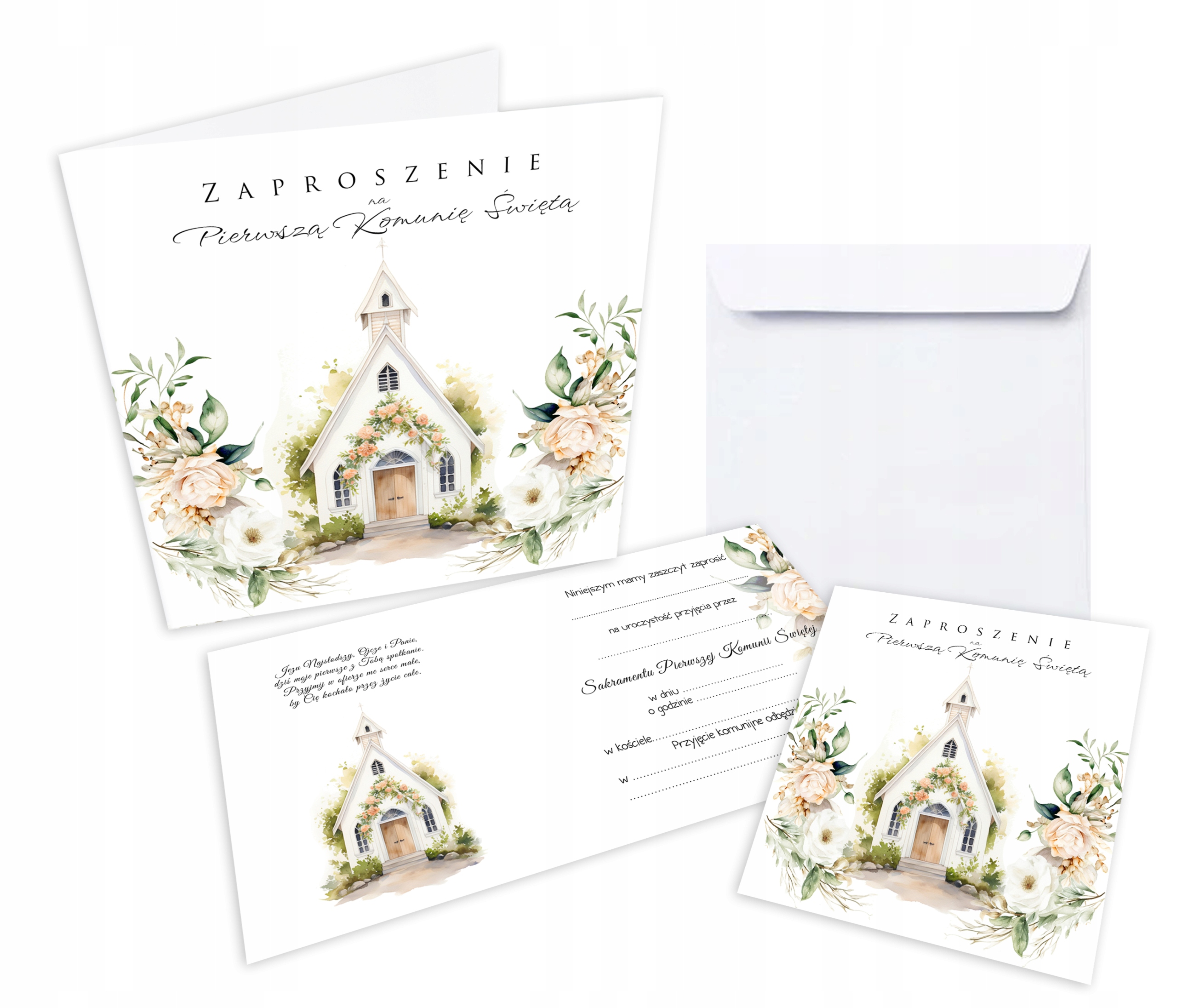 ZAPROSZENIE zaproszenia na Pierwszą Komunię Świętą KOMUNIJNE KOŚCIÓŁ 5 szt
