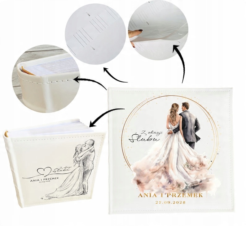 ALBUM na ZDJĘCIA ślubne DUŻY 500 zdj PAMIĄTKA ŚLUBU wesela WZORY + IMIĘ