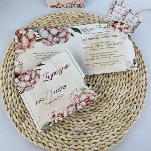 Zaproszenie ślubne - wzór 2 - różowa piwonia