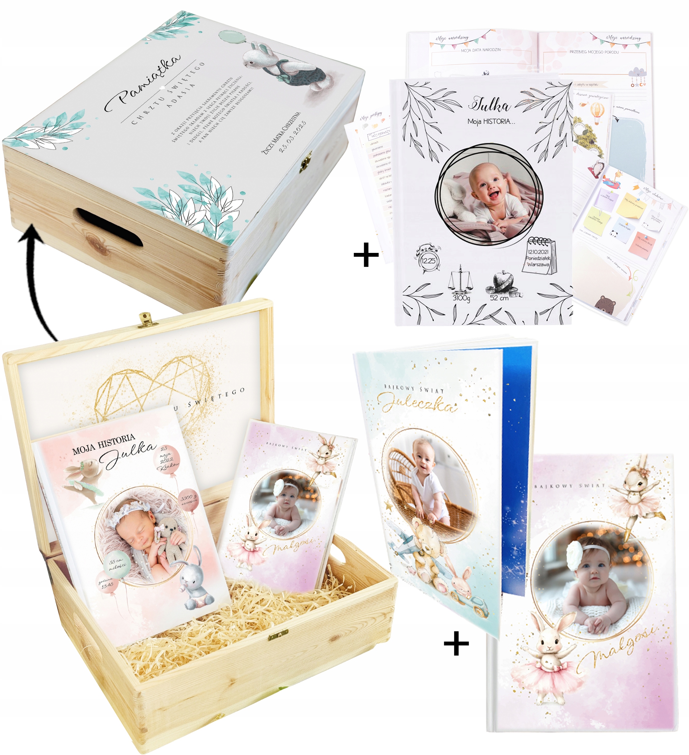 PAMIĄTKA CHRZTU ŚWIĘTEGO prezent DUŻA SKRZYNIA + BAJKI + KSIĄŻKA WZORY IMIĘ
