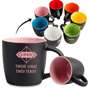 KUBKI REKLAMOWE GRAWER z TWOIM LOGO KUBEK CZARNY z kolorowym środkiem WYBÓR