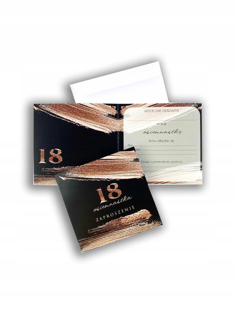 Zaproszenia na 18 URODZINY osiemnastkę zaproszenia + koperta RÓŻOWE ZŁOTO