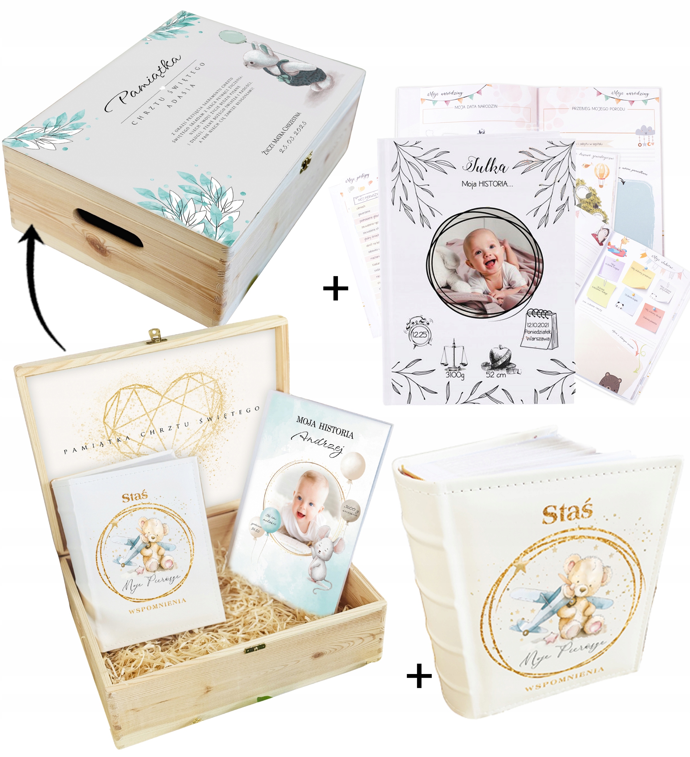 PAMIĄTKA CHRZTU ŚWIĘTEGO prezent DUŻA SKRZYNIA + ALBUM + KSIĄŻKA WZORY IMIĘ