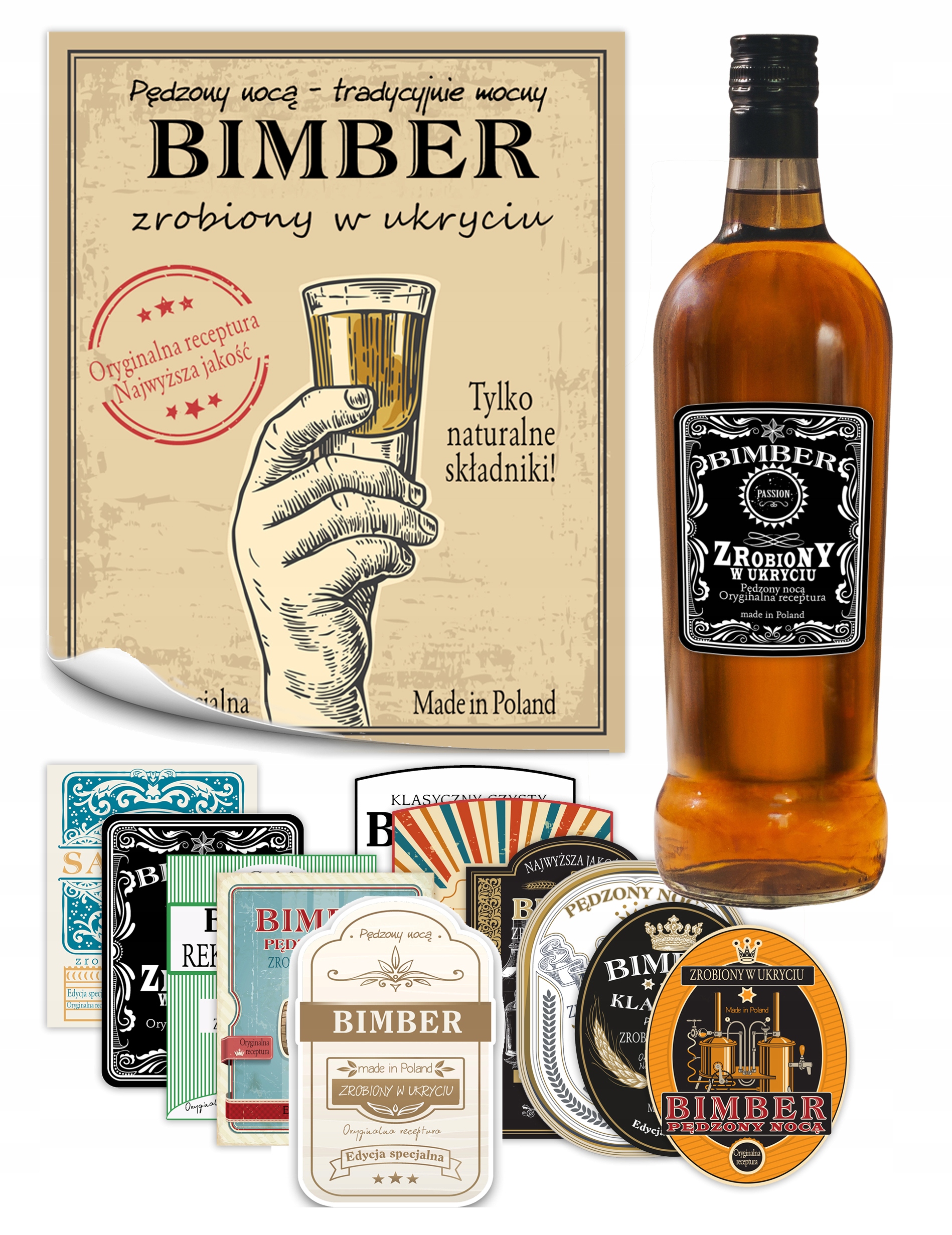 Etykiety NAKLEJKI na BIMBER samogon nalewkę alkohol 20szt WZORY