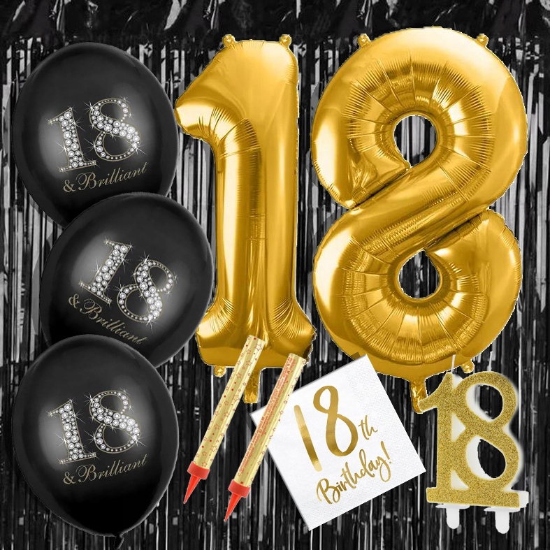 ZESTAW urodzinowy ZŁOTO-CZARNY party, dekoracje na 18 URODZINY