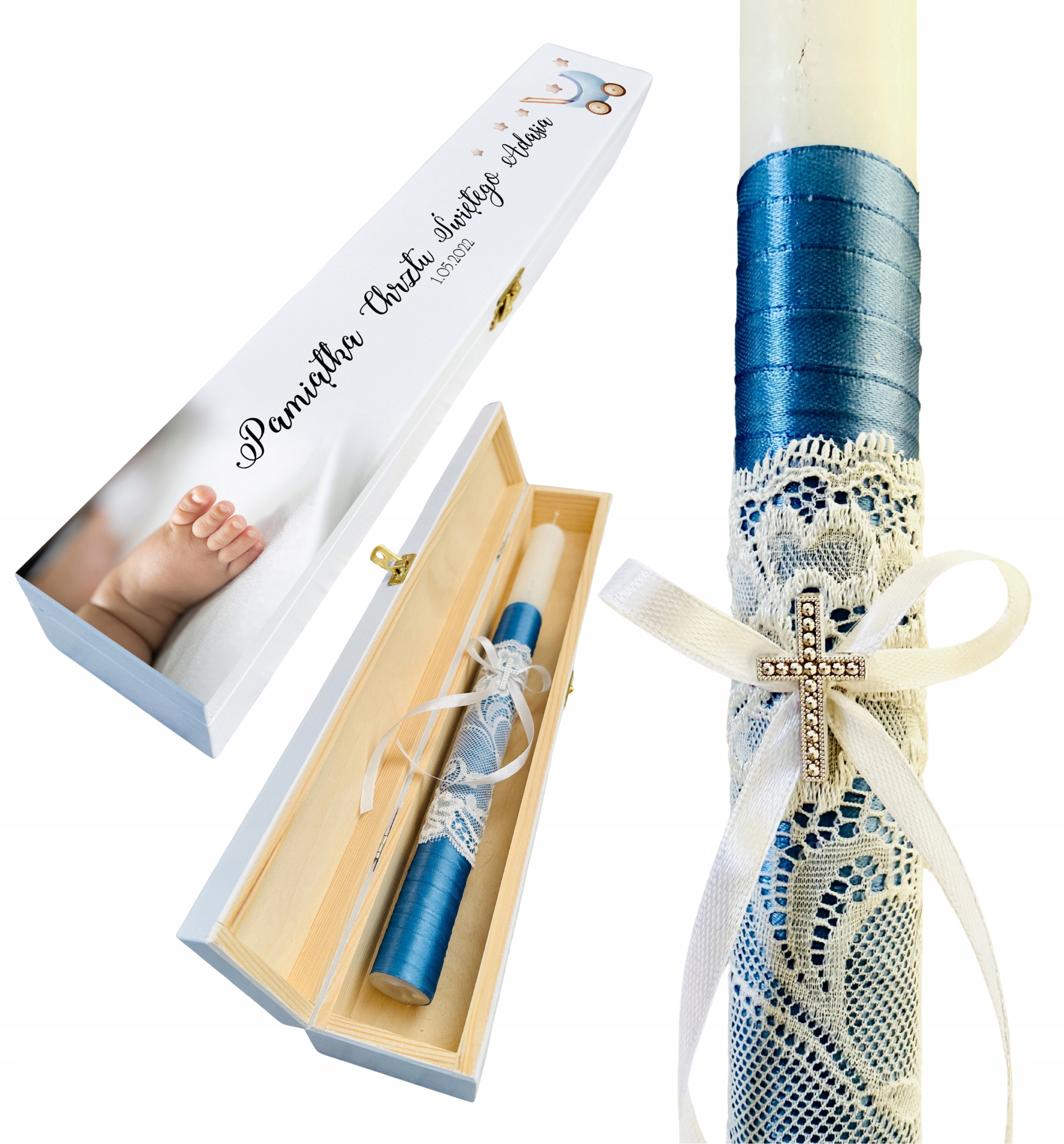 Świeca do CHRZTU GROMNICA ręcznie zdobiona w PUDEŁKU nadruk UV wzory G1