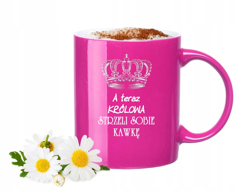 Kubek z grawerem IMIIĘ nadrukiem FUKSJOWY RÓŻOWY z logo