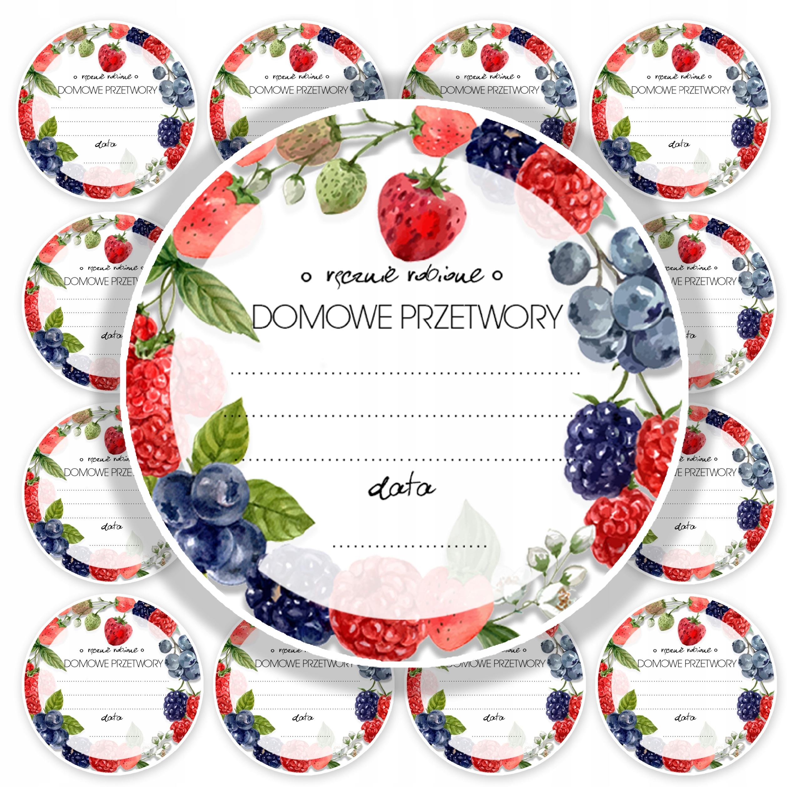 ETYKIETY NA SŁOIKI NAKLEJKI PRZETWORY DŻEM 50szt