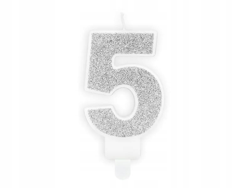 Świeczka urodzinowa świeczki cyferki numerki 5 SREBRNY srebro