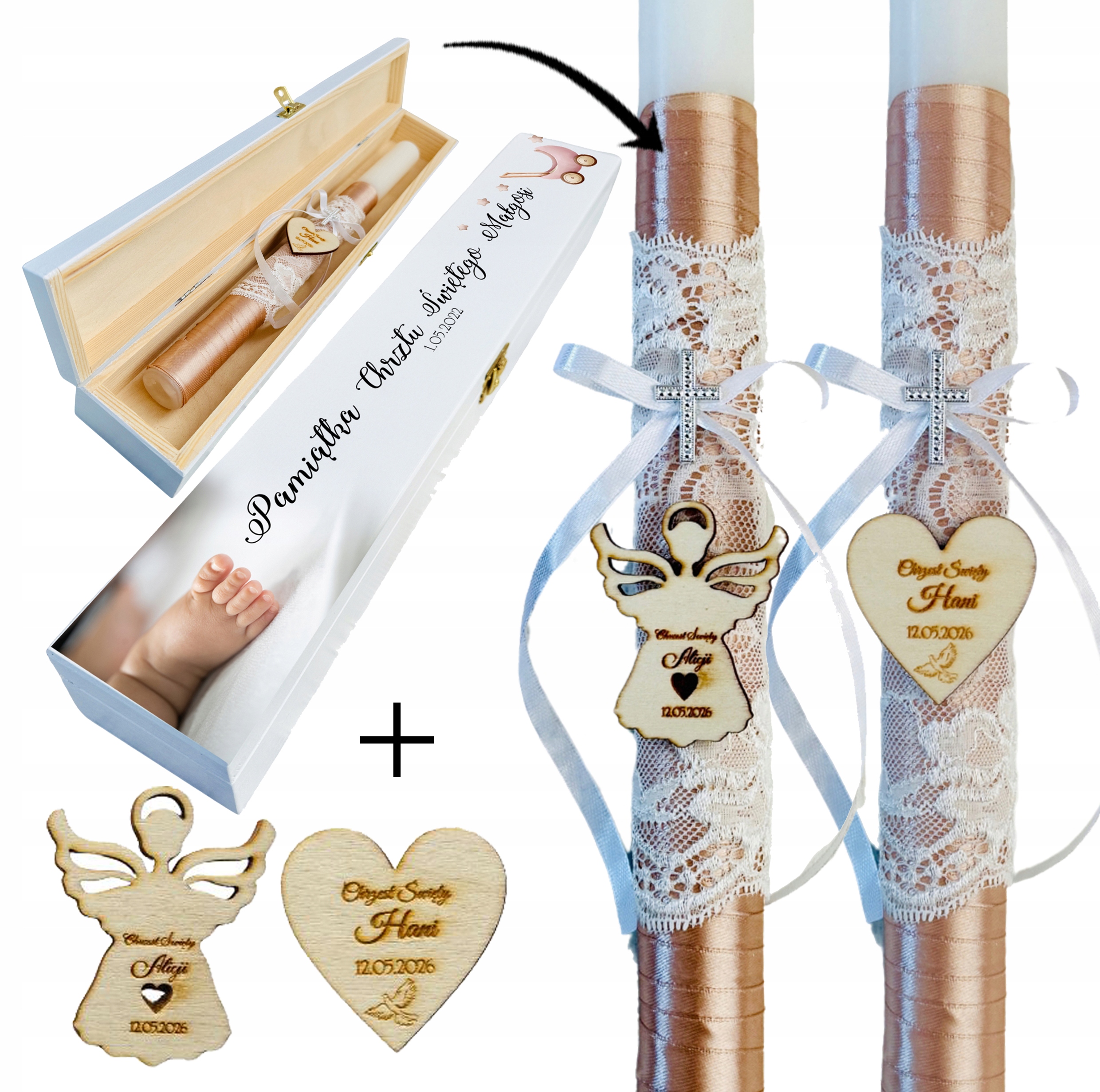 Świeca do CHRZTU GROMNICA ręcznie zdobiona w PUDEŁKU nadruk UV wzory G6