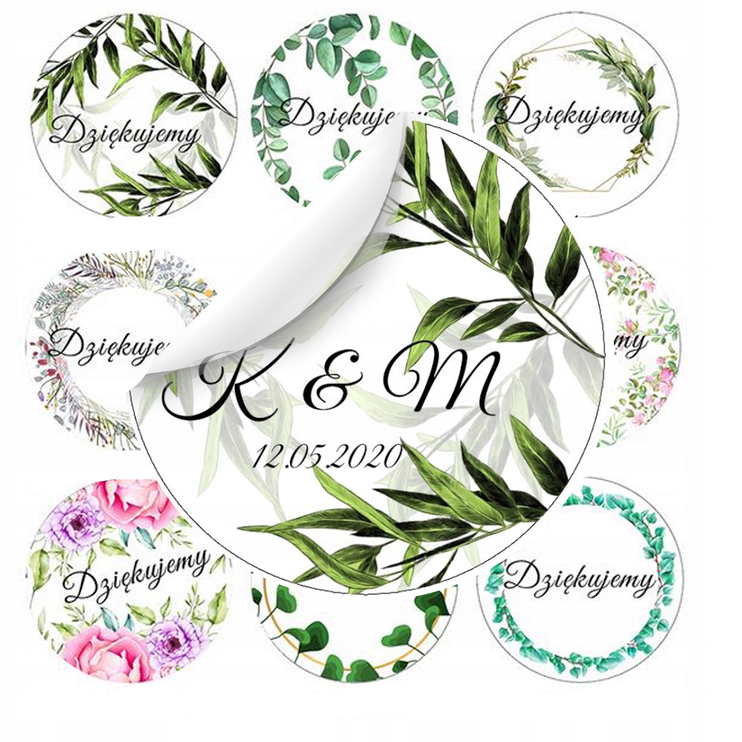 Naklejki Weselne DZIĘKUJEMY z imionami 100szt ślub