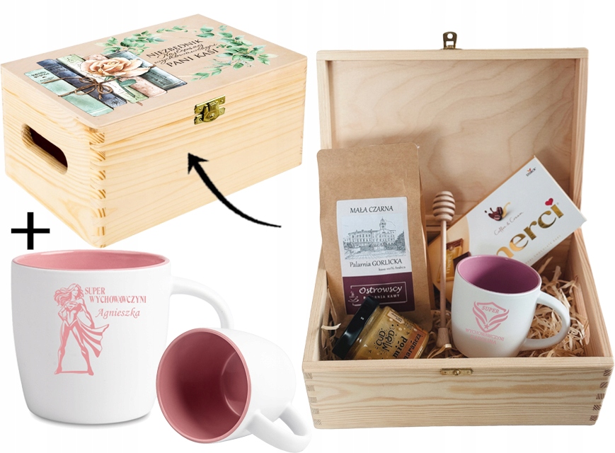 PREZENT z okazji na DZIEŃ NAUCZYCIELA ZESTAW w SKRZYNCE z KUBKIEM WZORY