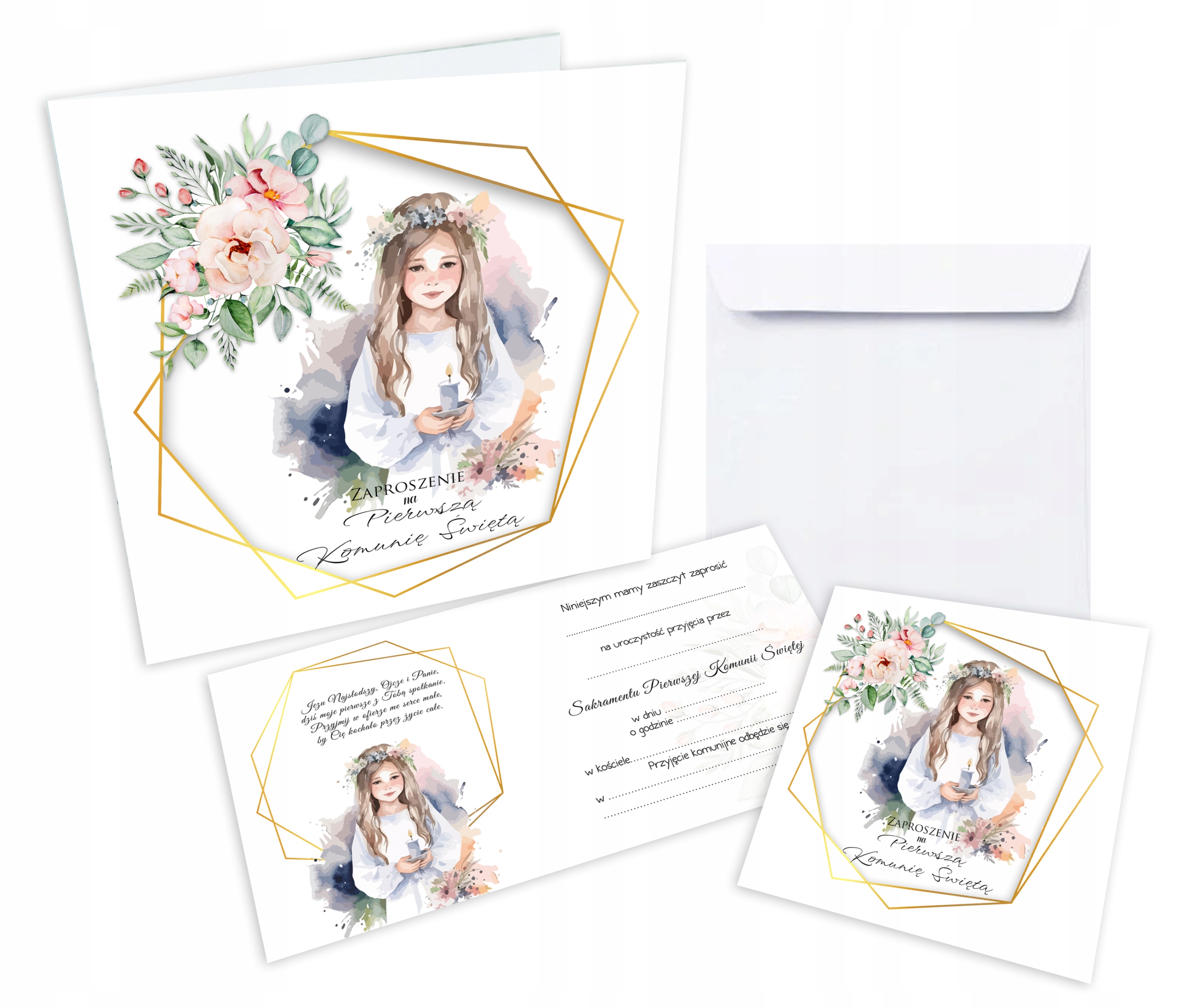 ZAPROSZENIE zaproszenia na Komunię Świętą KOMUNIJNE DZIEWCZYNKA 5 szt