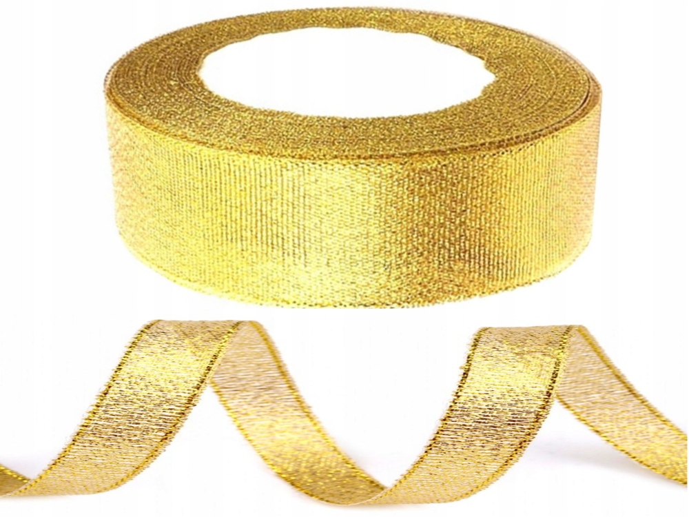 Taśma wstążka brokatowa, tasiemki 22 m x 2,5 cm złoty
