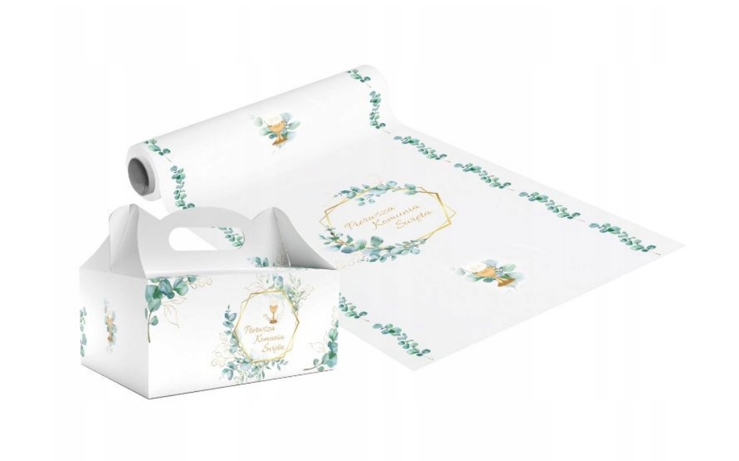 Zestaw Pudełka na ciasto ciasta KOMUNIA IHS 10 szt + BIEŻNIK 5m